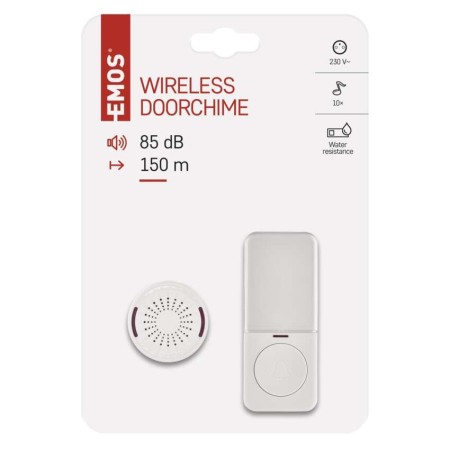 Campanello Senza Fili Tondo Bianco | 150m, 85dB, Pulsante IP56 | EMOS P5734