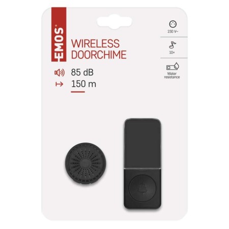 Campanello Senza Fili Tondo Nero | 150m, 85dB, Pulsante IP56 | EMOS P5734B