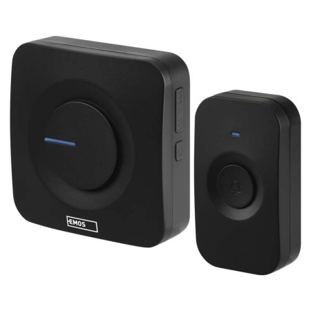 Campanello Senza Fili Nero Quadrato | 180m, 90dB, 52 Melodie, Alimentazione a Batterie | EMOS P5728