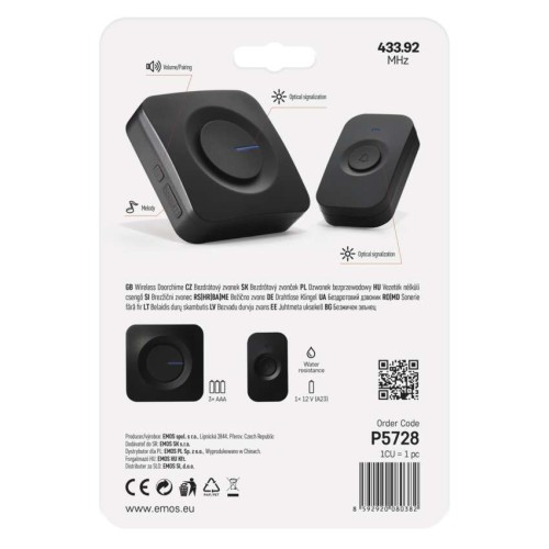 Campanello Senza Fili Nero Quadrato |... Campanello Senza Fili Nero Quadrato |...