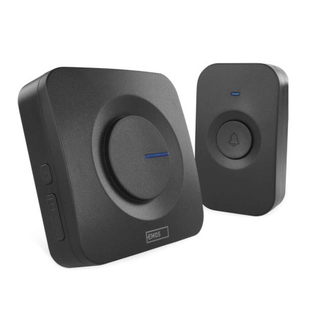 Campanello Senza Fili Nero Quadrato | 180m, 90dB, 52 Melodie, Alimentazione a Batterie | EMOS P5728
