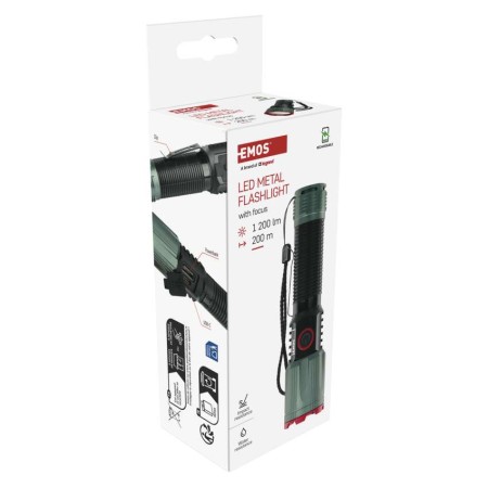 Torcia LED Ricaricabile Potente 1200 Lumen Powerbank USB Zoom Alluminio | EMOS P3121