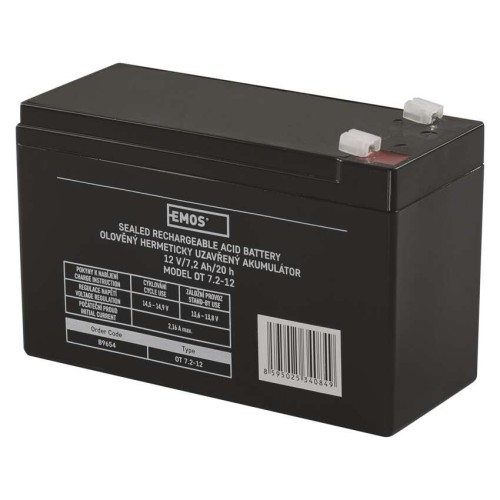 Batteria piombo 12V 7Ah AGM EMOS B9654 ricaricabile con terminali faston 4.7mm per allarme UPS gruppo continuità