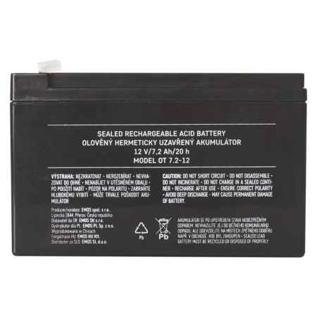 Batteria Piombo 12V 7Ah AGM Ricaricabile Allarme UPS Gruppo Continuità Faston 4.7mm | EMOS B9654