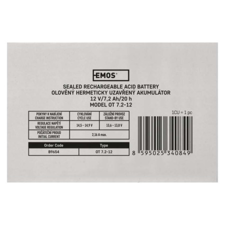 Batteria Piombo 12V 7Ah AGM Ricaricabile Allarme UPS Gruppo Continuità Faston 4.7mm | EMOS B9654