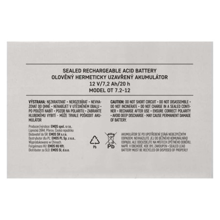 Batteria Piombo 12V 7Ah AGM Ricaricabile Allarme UPS Gruppo Continuità Faston 4.7mm | EMOS B9654