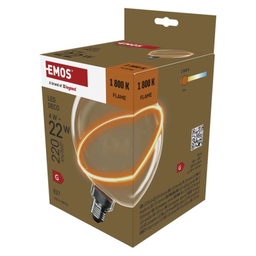 Lampadina LED decorativa E27 G130 vetro ambra dorato filamento loop circolare 1800K EMOS vintage