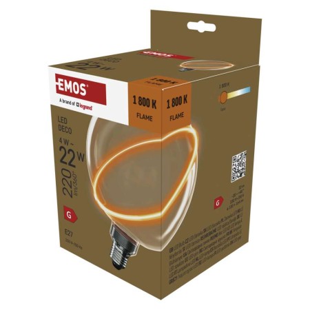 Lampadina LED decorativa E27 G130 vetro ambra dorato filamento loop circolare 1800K EMOS vintage