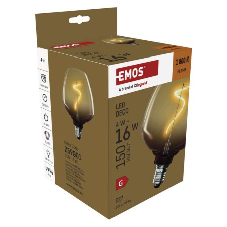 Lampadina LED Decorativa E27 S123 4W 1800K Flame Vetro Ambra Dorato 150lm | EMOS Z59G01