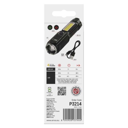Torcia LED Ricaricabile 150 Lumen Doppia Illuminazione | EMOS P3214