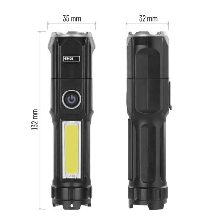 Torcia LED Ricaricabile 150 Lumen Doppia Illuminazione | EMOS P3214