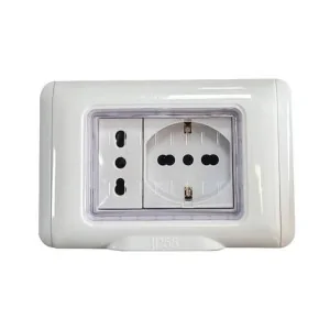 Placca stagna IP55 prese bipasso schuko bianca MAX8 83607 Lumitek LK40