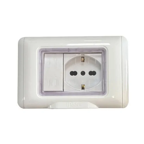 Placca stagna IP55 interruttore presa schuko bianca MAX8 83608 Lumitek LK40