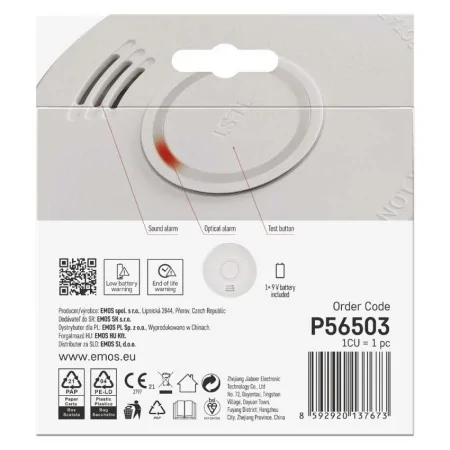 Rilevatore di Fumo TSS910A Certificato CPR EN 14604 Allarme 85dB 10 Anni | EMOS P56503