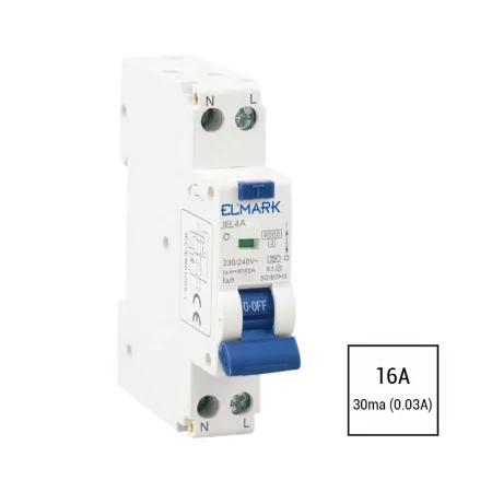 Interruttore magnetotermico differenziale 16A 30mA tipo A curva C RCBO 1 modulo salvavita compatto ELMARK 40502A