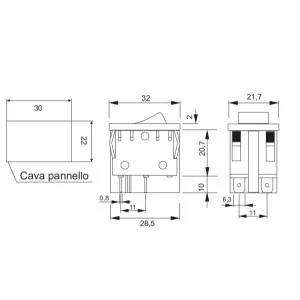Interruttore a bilanciere 16A 250V tasto nero Faston 6.3mm 34.44720 2