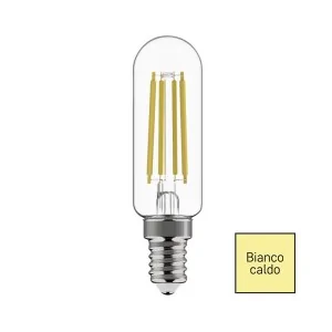 Lampadina cappa cucina LED tubolare filamento E14 4.5W 2700K 25x90mm luce calda