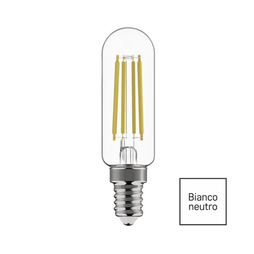 Lampadina cappa cucina LED tubolare filamento E14 4.5W 4000K 25x90mm luce naturale