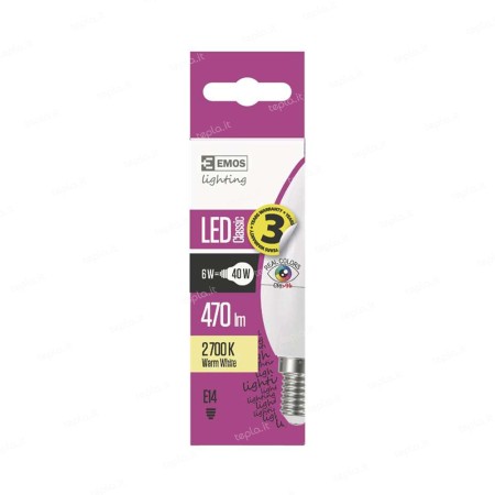 LAMPADINA LED E14 6W 2700K OLIVA CRI+96 EMOS ZQ3227