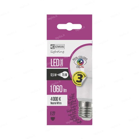 LAMPADINA LED E27 12,5W 4100K GOCCIA CRI+96 EMOS ZQ5158