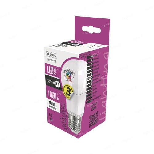 LAMPADINA LED E27 12,5W 4100K GOCCIA CRI+96 EMOS ZQ5158