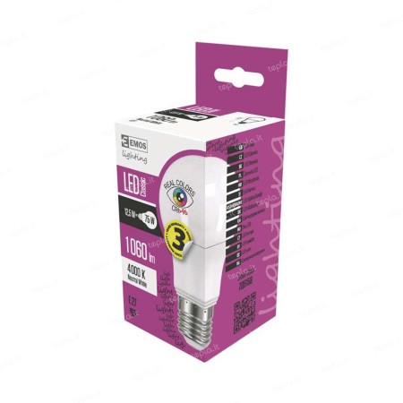LAMPADINA LED E27 12,5W 4100K GOCCIA CRI+96 EMOS ZQ5158