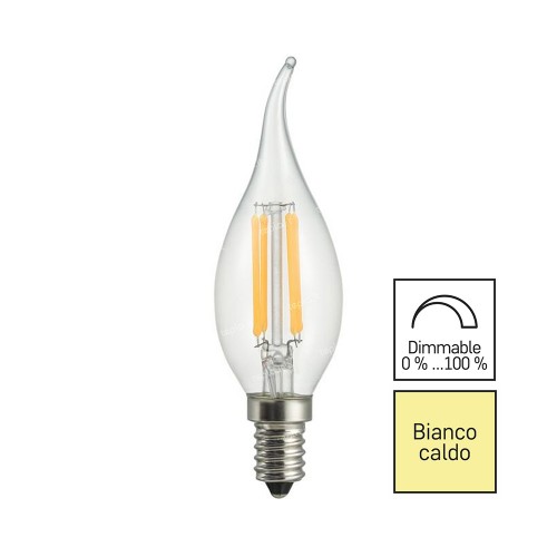 Lampadina LED Filamento Colpo di Vento E14 4W (35W) Dimmerabile, Trasparente | Luminosità e Stile