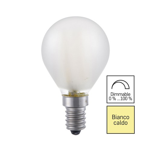 LAMPADINA LED FILAMENTO E14 SFERA 5W (37W) SATINATA DIMMERABILE 2700K 420LM