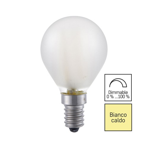 LAMPADINA LED FILAMENTO E14 SFERA 5W (37W) SATINATA DIMMERABILE 270