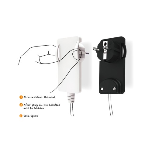 Spina mobile Schuko ultrapiatta bianca maniglie retrattili resistente fuoco salvaspazio Spina mobile Schuko ultrapiatta bianca maniglie retrattili resistente fuoco salvaspazio