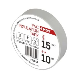 Nastro isolante PVC bianco 15mm x 10m, spessore 0.13mm, autoestinguente e certificato CEI EN 60454. 2