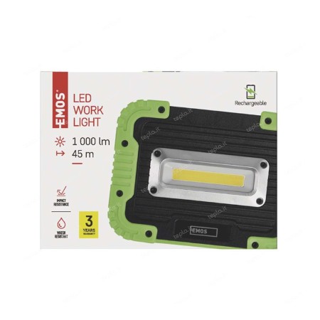 Lampada da Lavoro LED Ricaricabile COB 1000lm con Powerbank 4400mAh | Emos P4533