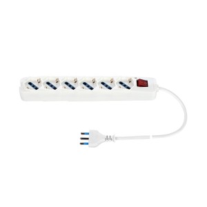 Multipresa Bianca 6 Posti con Interruttore, 6 Universali Cavo 1,5m | Ecova 30081N