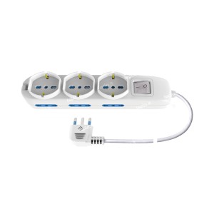 Multipresa Bianca 9 Posti con Interruttore, 3 Universali e 6 Bipasso Cavo 1,5m | Ecova 30335N