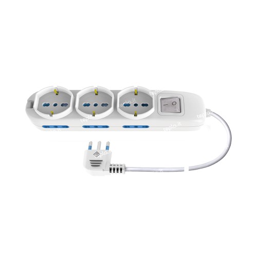 Multipresa Bianca 9 Posti con Interruttore, 3 Universali e 6 Bipasso Cavo 1,5m | Ecova 30335N