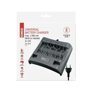 Caricabatterie pile ricaricabili NiMH EMOS N9169 6 slot AA AAA C D 9V 2
