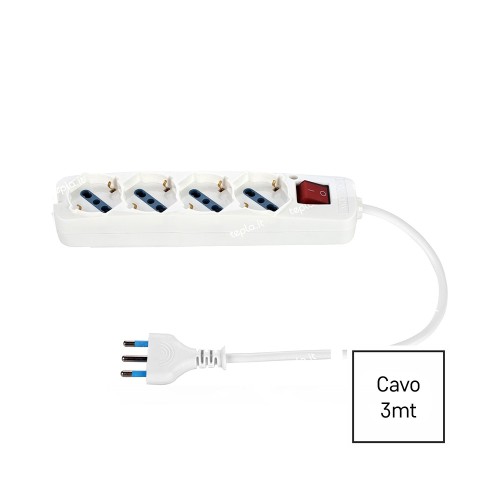 Multipresa 4 Uscite Universali SP 16A 3500W Cavo 3m Bianco | Ecova 30350N