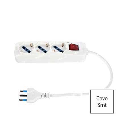 Multipresa Bianca 3 Posti con Interruttore, 3 Universali Cavo 3m | Ecova 30349N Multipresa Bianca 3 Posti con Interruttore, 3 Universali Cavo 3m | Ecova 30349N