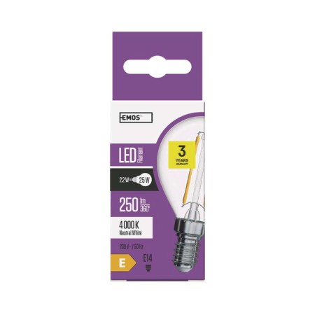 LAMPADINA LED FILAMENTO E14 2.2W (25W) 4100K SFERA CHIARA Z74236