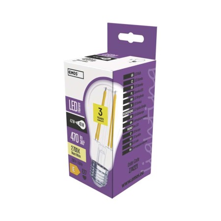 LAMPADINA LED FILAMENTO E27 4.2W (40W) 4100K 470LM GOCCIA CHIARA EMOS Z74222
