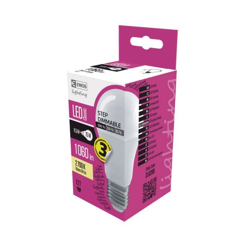 LAMPADINA LED E27 10.5W (75W) 2700K 1060LM GOCCIA STEP DIMMERABILE EMOS ZL4206