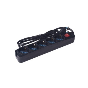 Multipresa Nera 5 Posti con Interruttore, 5 Universali Cavo 1,5m | Ecova 30172N