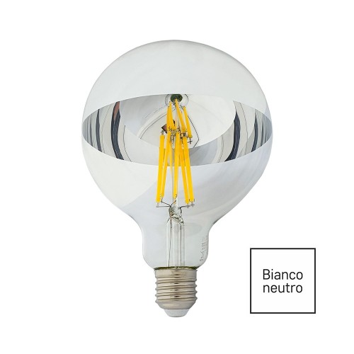 LAMPADINA LED FILAMENTO E27 12W GLOBO G125 CUPOLA ARGENTO 4200K