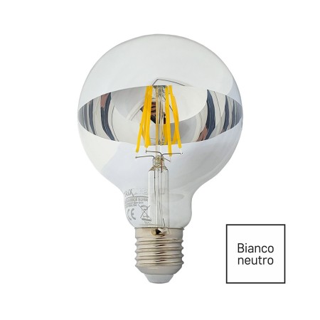 LAMPADINA LED FILAMENTO E27 8W GLOBO G95 CUPOLA ARGENTO 4200K