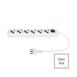 Multipresa Bianca 6 Posti con Interruttore, 6 Universali Cavo 3m | Ecova 30351N