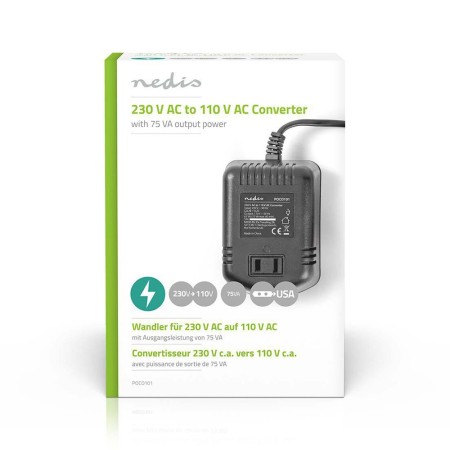 CONVERTITORE RIDUTTORE DI ENERGIA DA 220V A 110V 75W CON CAVO E SPINA 10A