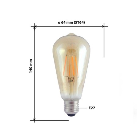Lampadina LED Vintage ST64 E27 da 8W - 880 lm, 2000K Vetro Ambra