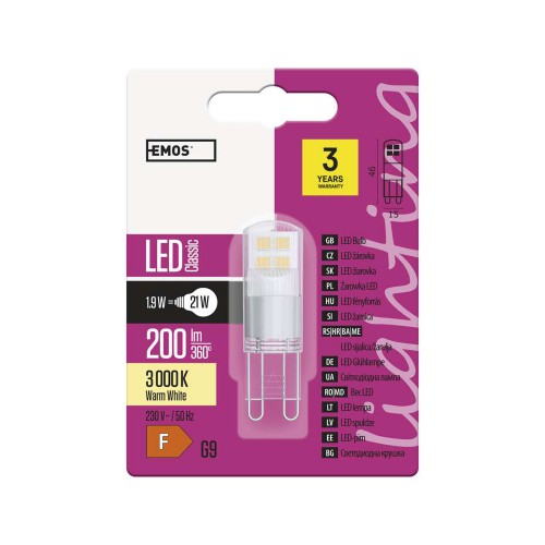 Lampadina LED G9 1.9W (21W) 3000K - Garanzia 3 anni | EMOS ZQ9524