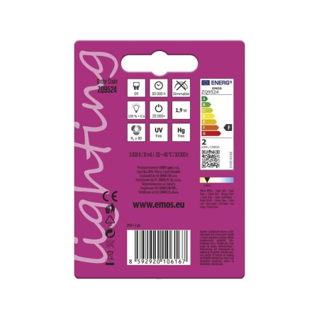 Lampadina LED G9 1.9W (21W) 3000K - Garanzia 3 anni | EMOS ZQ9524