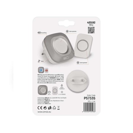 CAMPANELLO SENZA FILI QUADRATO LUMINOSO ARGENTO 150MT 110DB EMOS P5733S